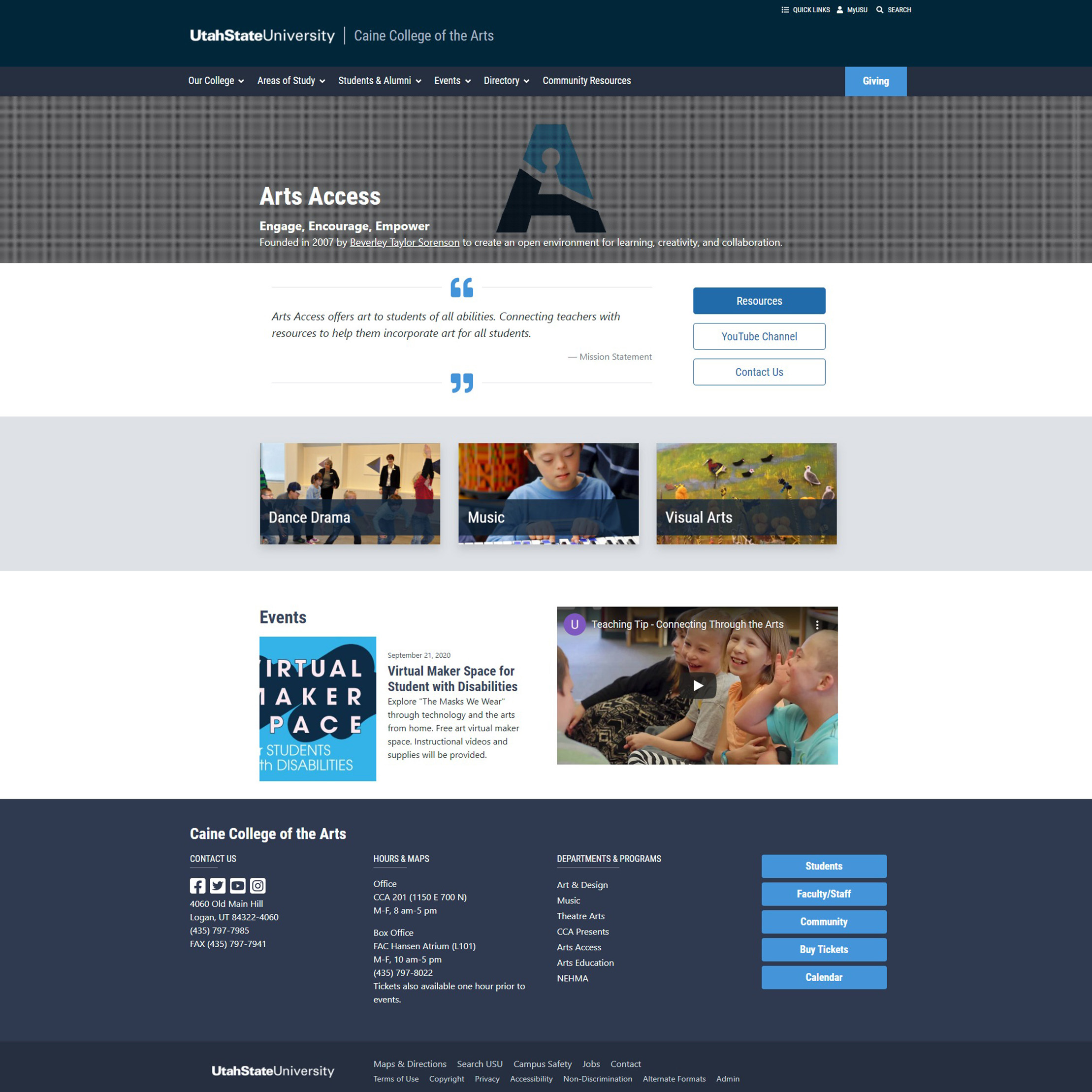 Arts Access homepage updated in Bootstrap 4